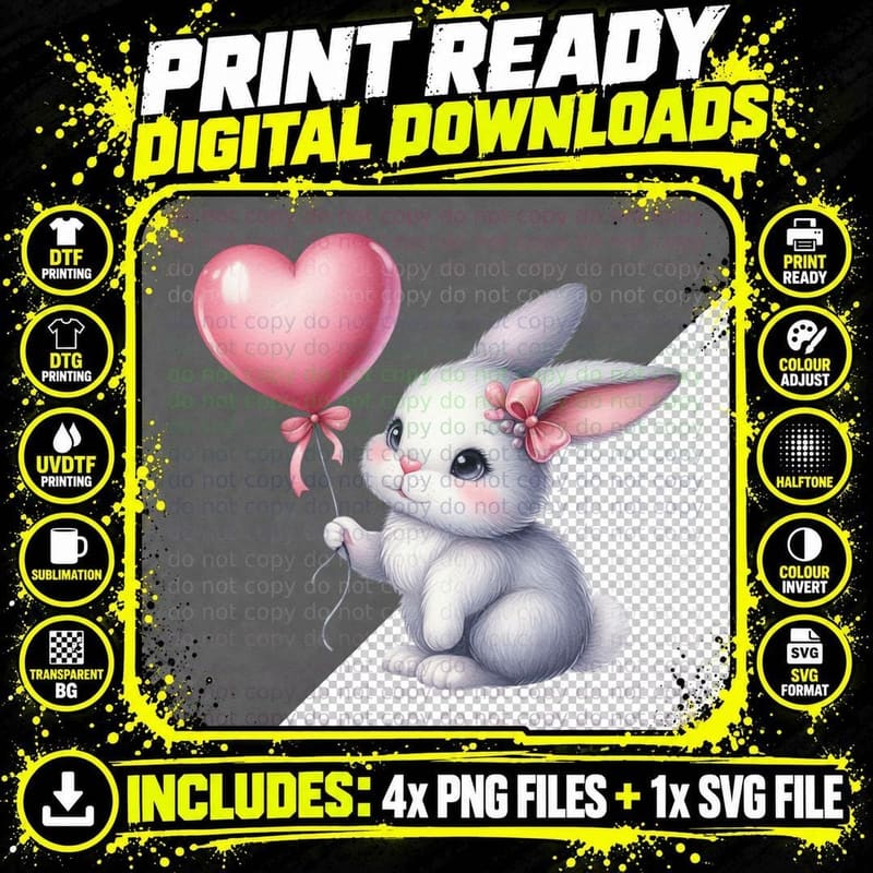 Bunny Flower White Fluffy Pink Hair Cute T-Shirt Png SVG Digital Bundle