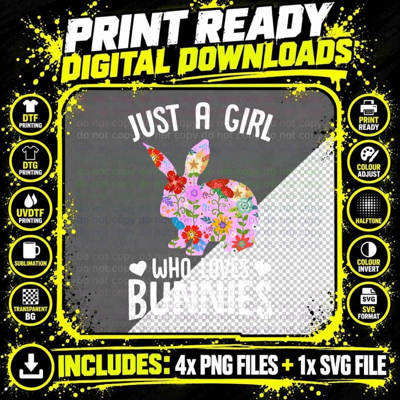 Bunny Funny Rabbit a Girl Who Loves Bunnies T-Shirt Png SVG Digital Bundle