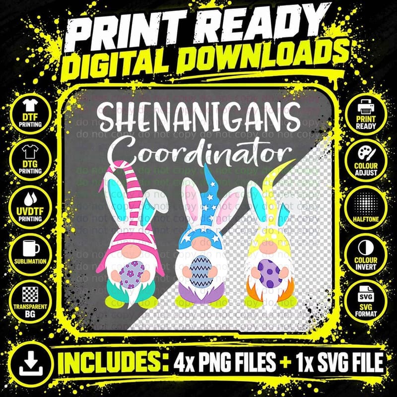 Bunny Gnome Hunt Eggs Rabbit Easter Shenanigan Png SVG Digital Bundle