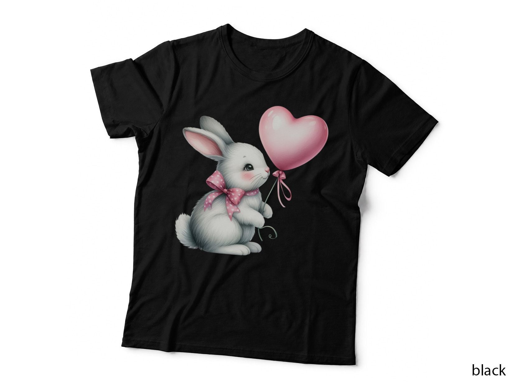 Bunny Heart Balloon White Pink Cute Romantic T-Shirt