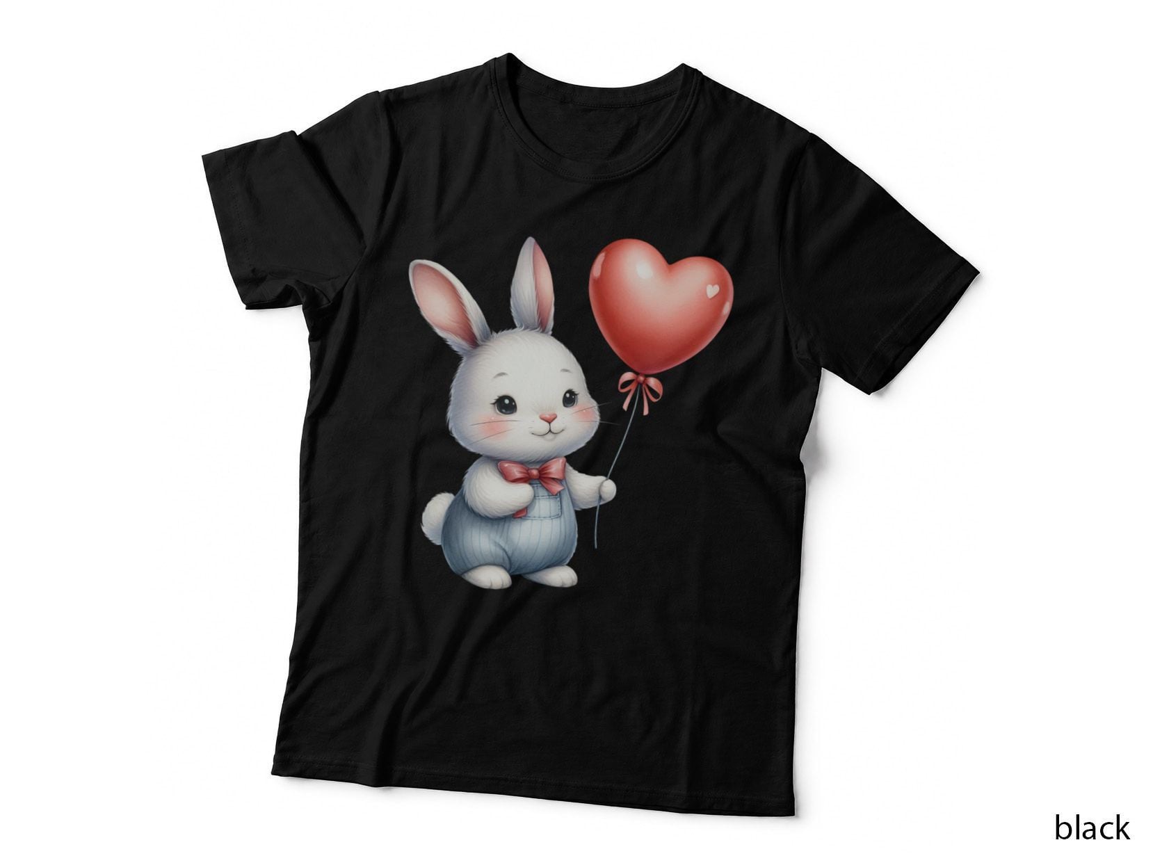 Bunny Heart Balloon White Red Pink Ribbon Cute T-Shirt