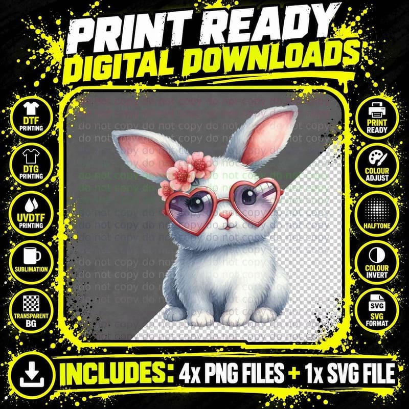 Bunny Heart Glasses White Pink Sunglasses Flowers Cute Png SVG Digital Bundle