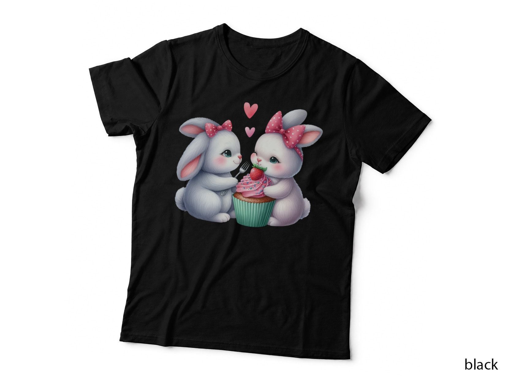 Bunny Heart White Large Pink Blue Bow Romantic T-Shirt
