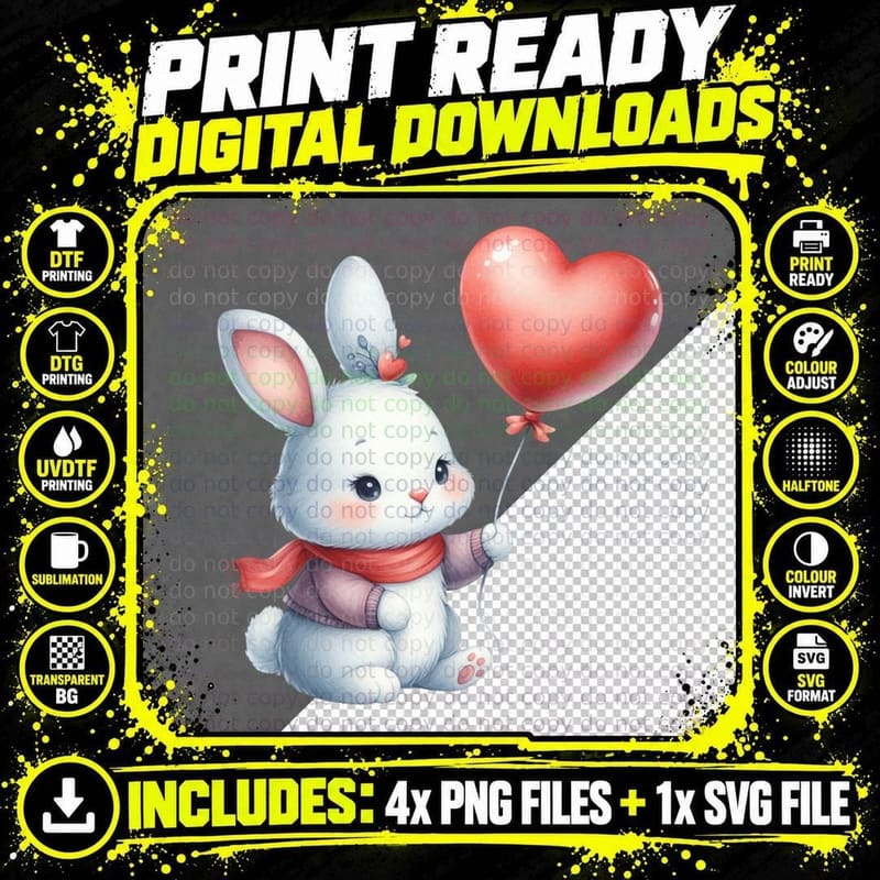 Bunny Heart White and Blue Red Purple Scarf Cute T-Shirt Png SVG Digital Bundle