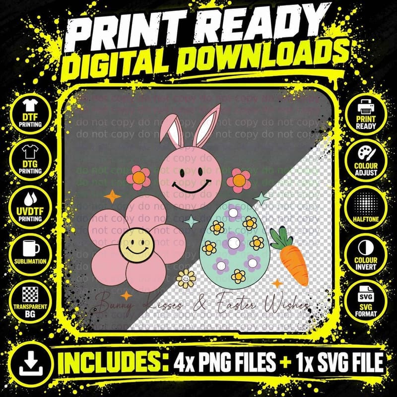 Bunny Kisses & Easter Wishes Easter T-Shirt Png SVG Digital Bundle