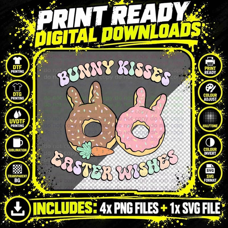 Bunny Kisses Easter Wishes Easter T-Shirt Png SVG Digital Bundle