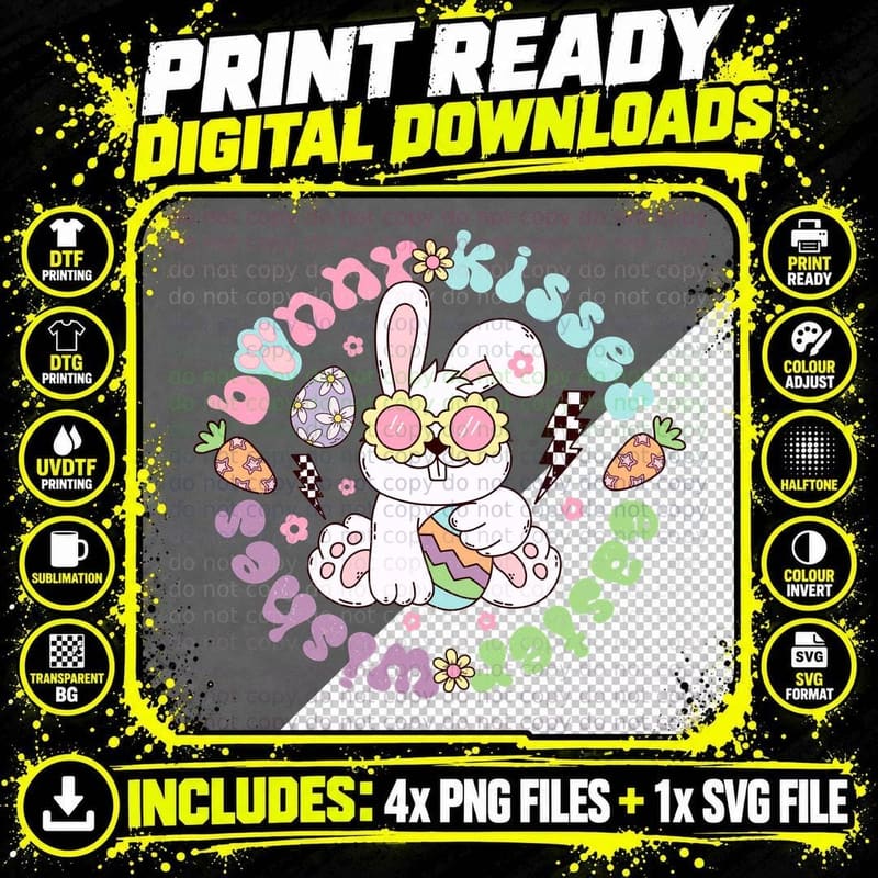 Bunny Kisses Easter Wishes Easter T-Shirt Png SVG Digital Bundle