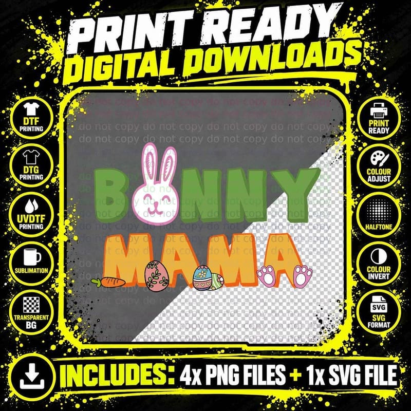 Bunny Mama Easter T-Shirt, Easter Bunny with Eggs and Png SVG Digital Bundle