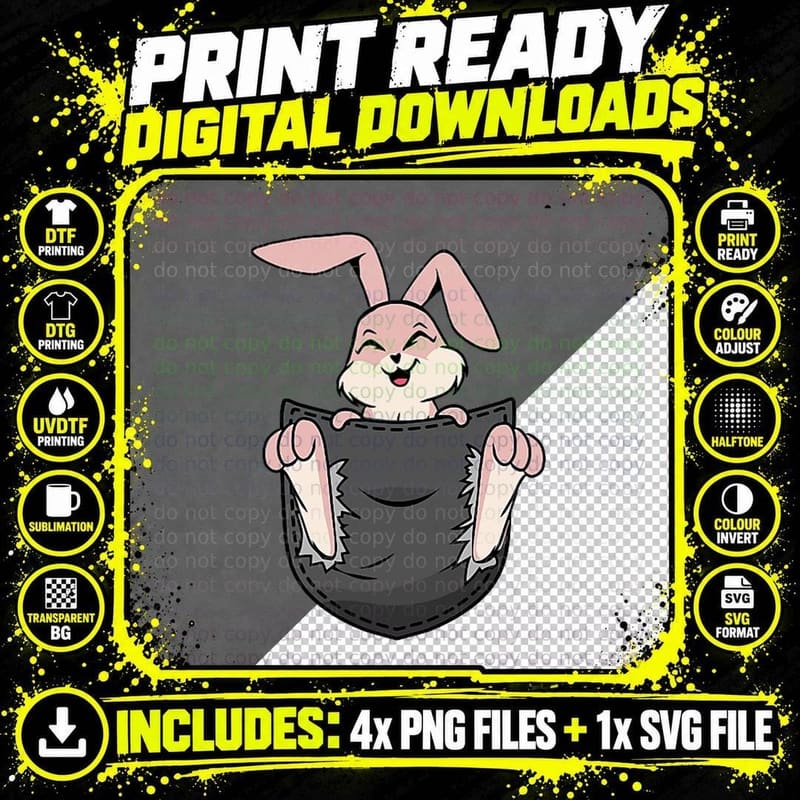 Bunny Pocket, Rabbit, Spring Fashion Png SVG Digital Bundle