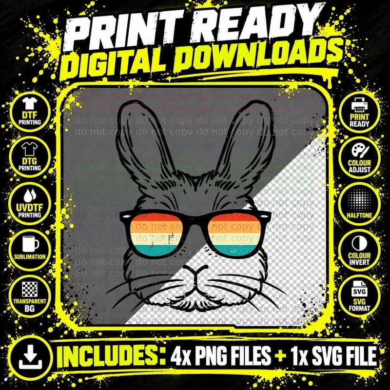 Bunny Rabbit Face Sunglasses Retro Dad Men Boys Kids Png SVG Digital Bundle