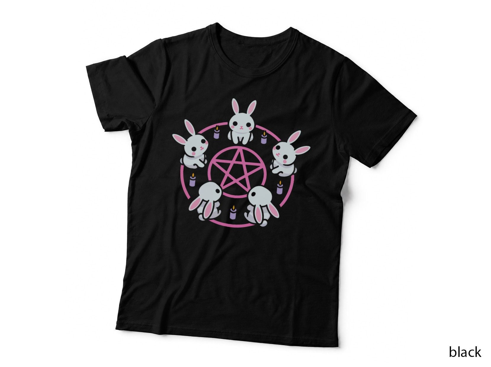 Bunny Rabbit Pentacle Pentagram Pink Pastel Goth Dark Humor T-Shirt
