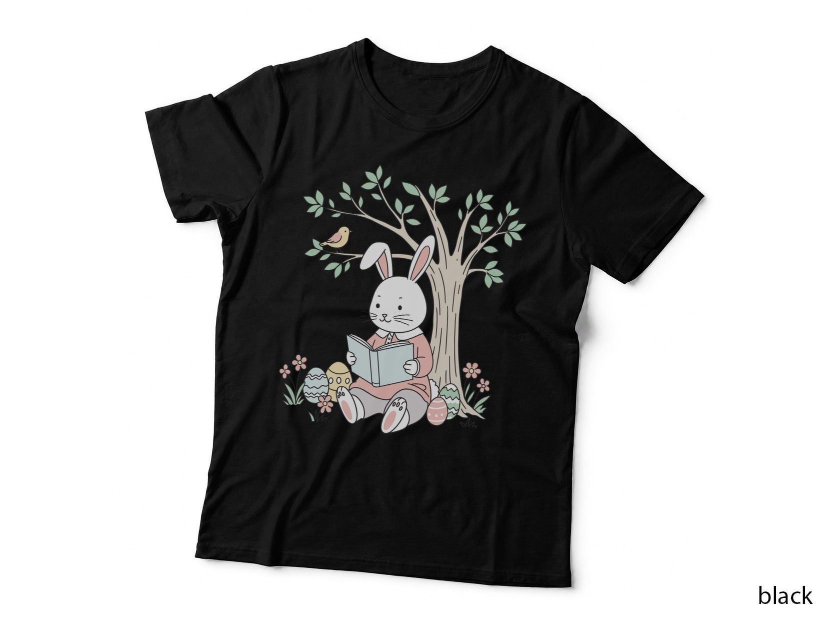 Bunny Reading Under Tree with Eggs Easter T-Shirt, Easter Graphic Tee