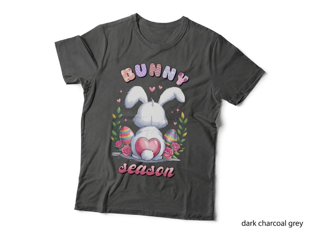 Bunny Season Easter T-Shirt, Easter Bunny with Eggs and Roses Graphic Tee