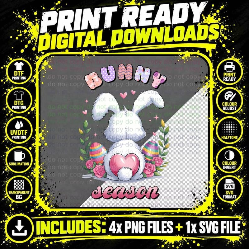 Bunny Season Easter T-Shirt, Easter Bunny with Eggs and Png SVG Digital Bundle