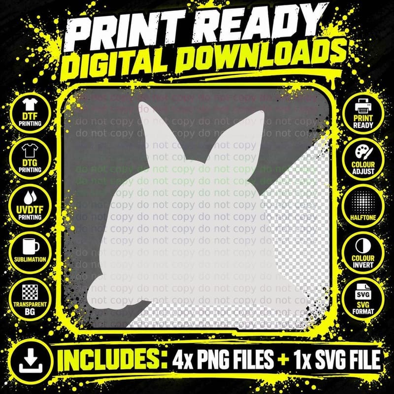 Bunny Silhouette Easter Design T-Shirt Png SVG Digital Bundle
