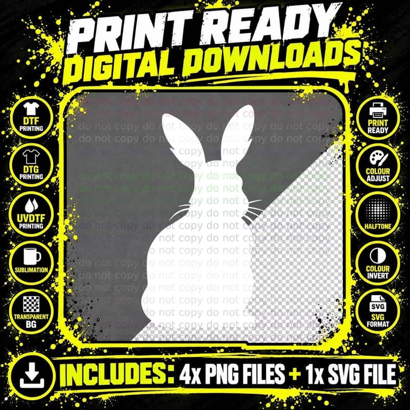 Bunny Silhouette Easter T-Shirt, Easter Graphic Tee Png SVG Digital Bundle