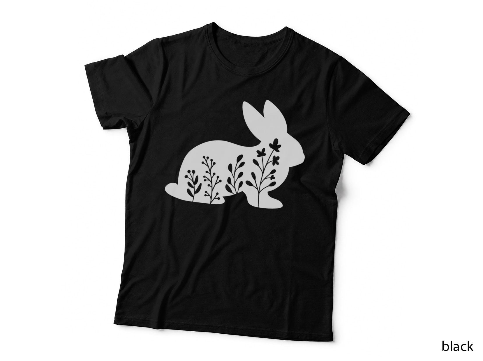 Bunny Silhouette with Floral Details Easter T-Shirt, Easter Graphic Tee
