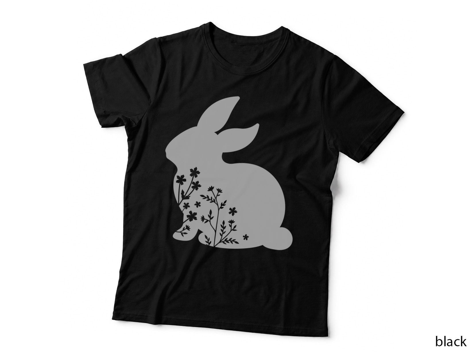 Bunny Silhouette with Flowers Easter T-Shirt, Easter Graphic Tee
