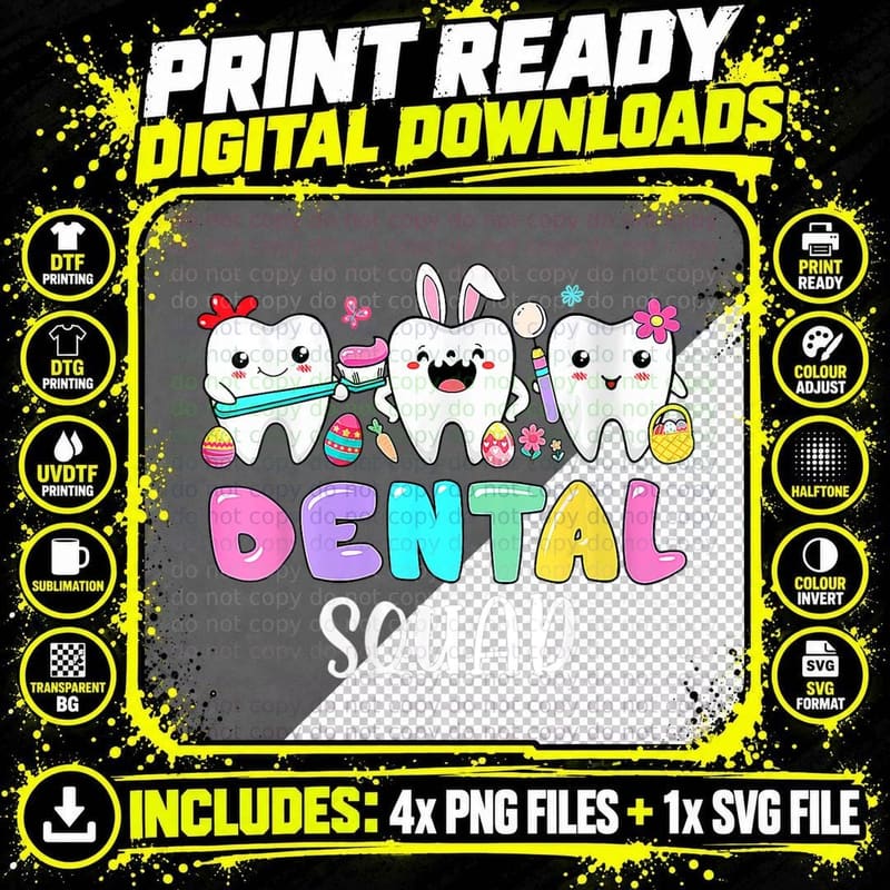 Bunny Th Dental Squad Dentist Happy Easter Day T-Shirt Png SVG Digital Bundle