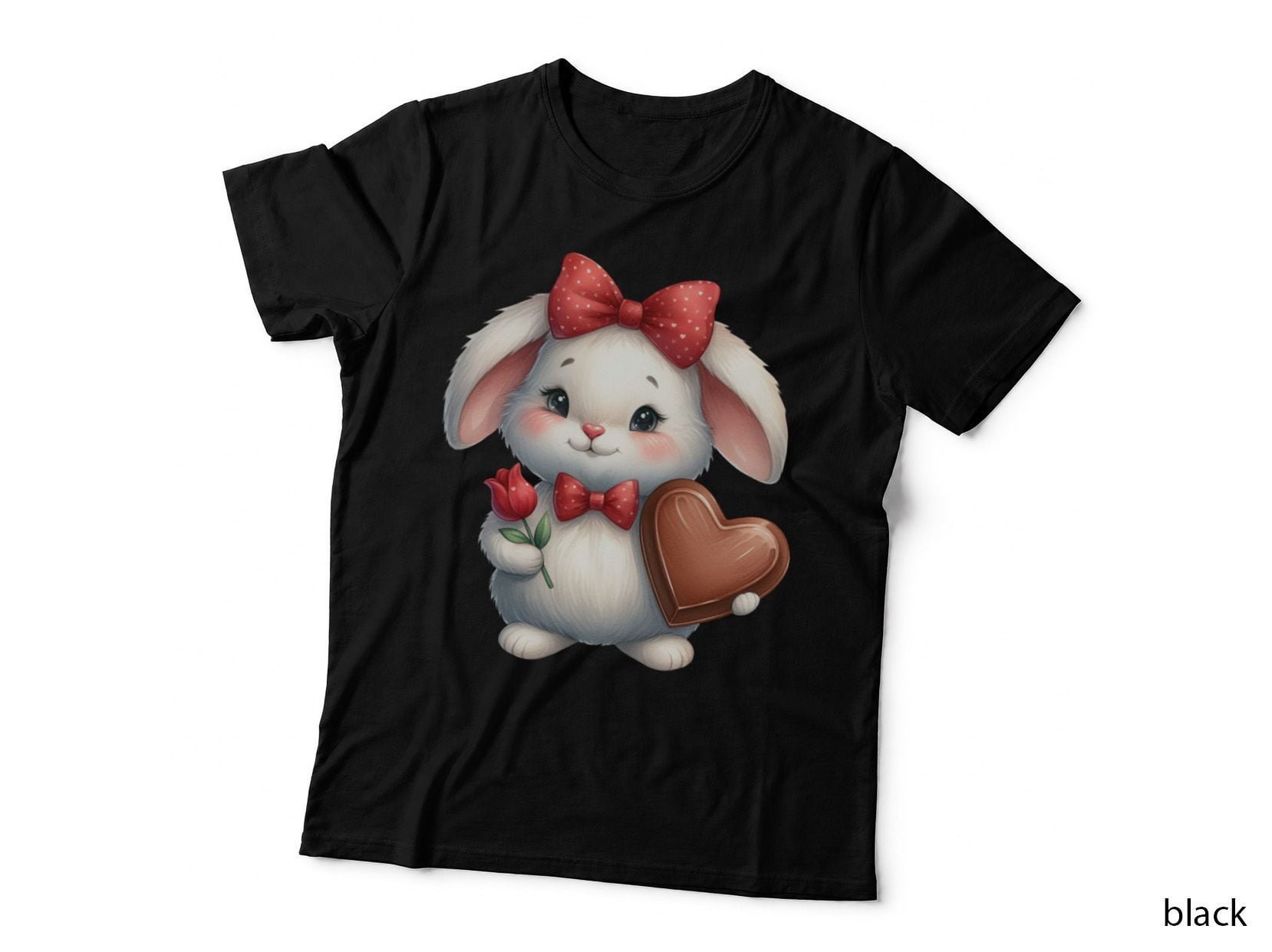 Bunny Tulip White Pink Bow Red Romantic T-Shirt