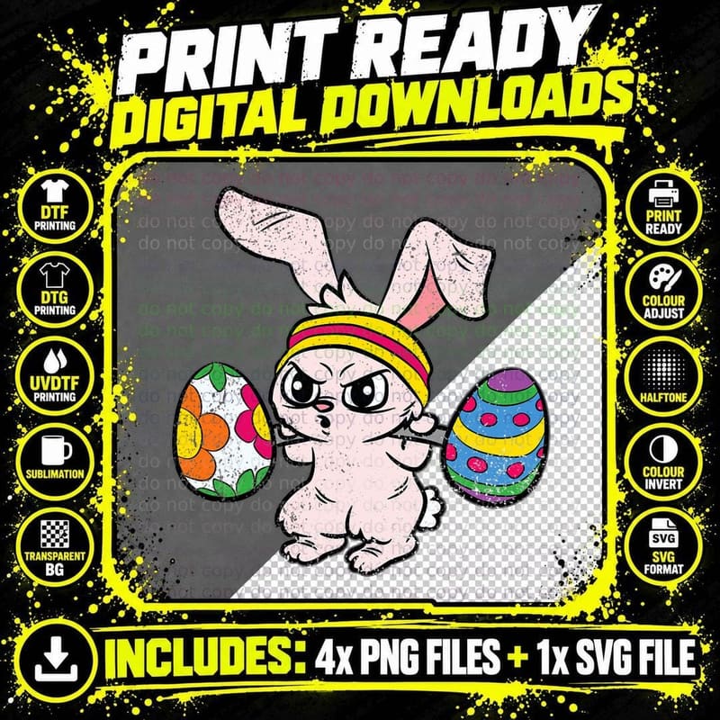 Bunny Weight Lifting Easter Cute Gym Workout Fitness Png SVG Digital Bundle