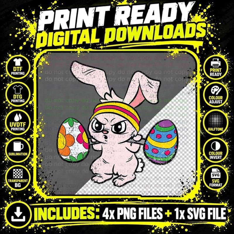 Bunny Weight Lifting Easter Cute Gym Workout Fitness Png SVG Digital Bundle