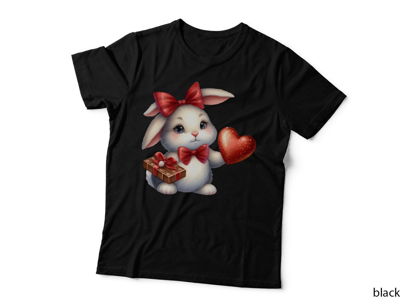 Bunny with Bow White Red Ribbon Heart Cute T-Shirt