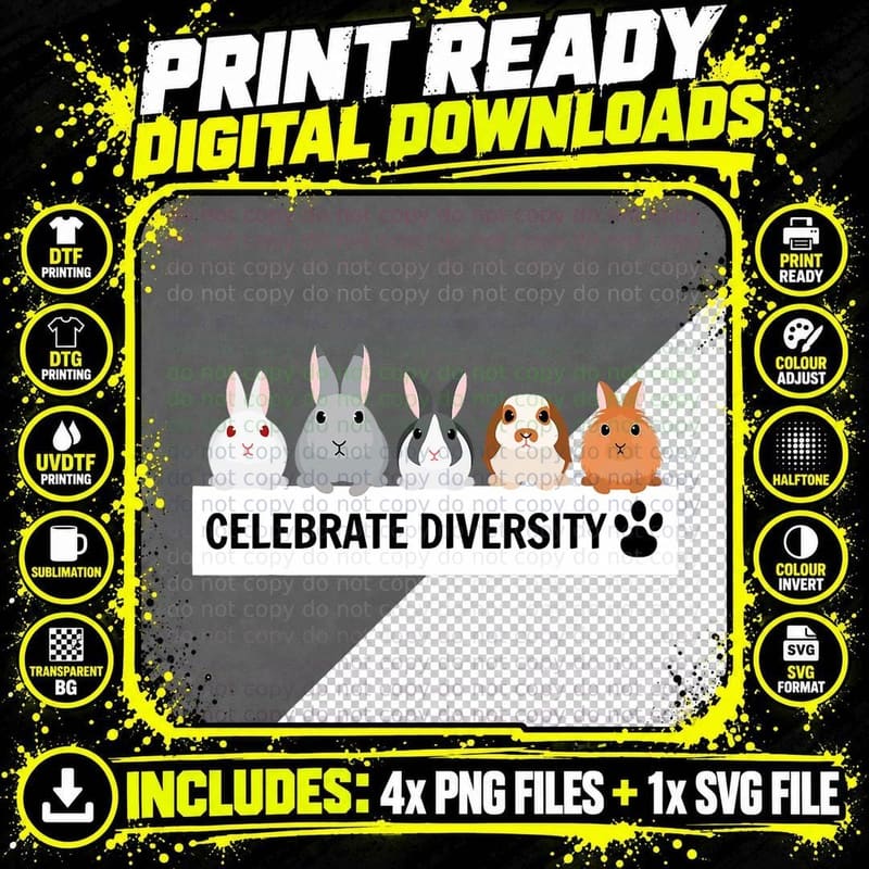 Celebrate Diversity Cute Pet Bunny Shirt for Rabbit Png SVG Digital Bundle