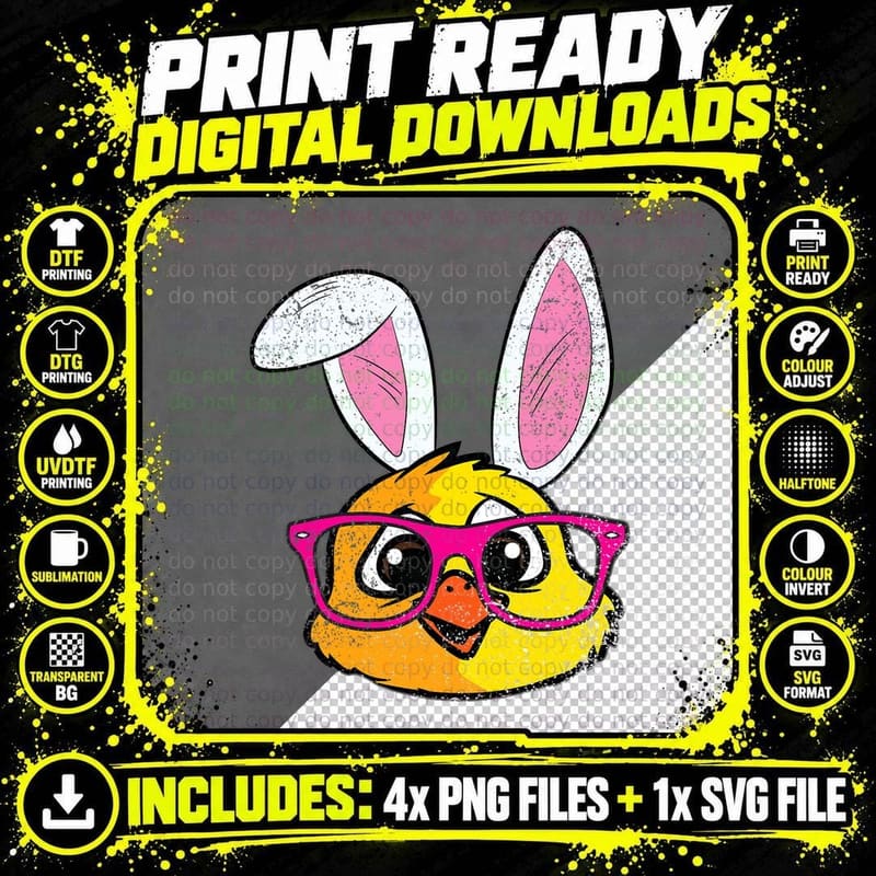Chick Bunny Ears Easter T-Shirt, Spring Farm Animal Png SVG Digital Bundle