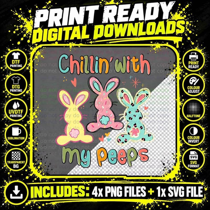 Chillin with My Easter Squad Egg Crew Bunny Funny Easter Png SVG Digital Bundle