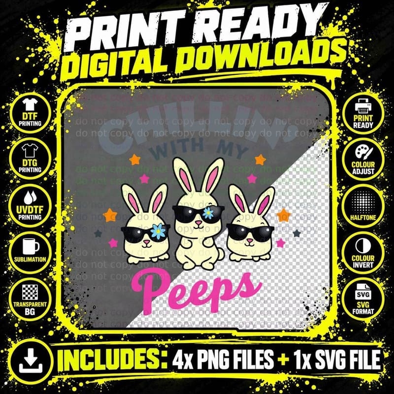 Chillin with My Peeps, Cute Rabbit Graphic Png SVG Digital Bundle