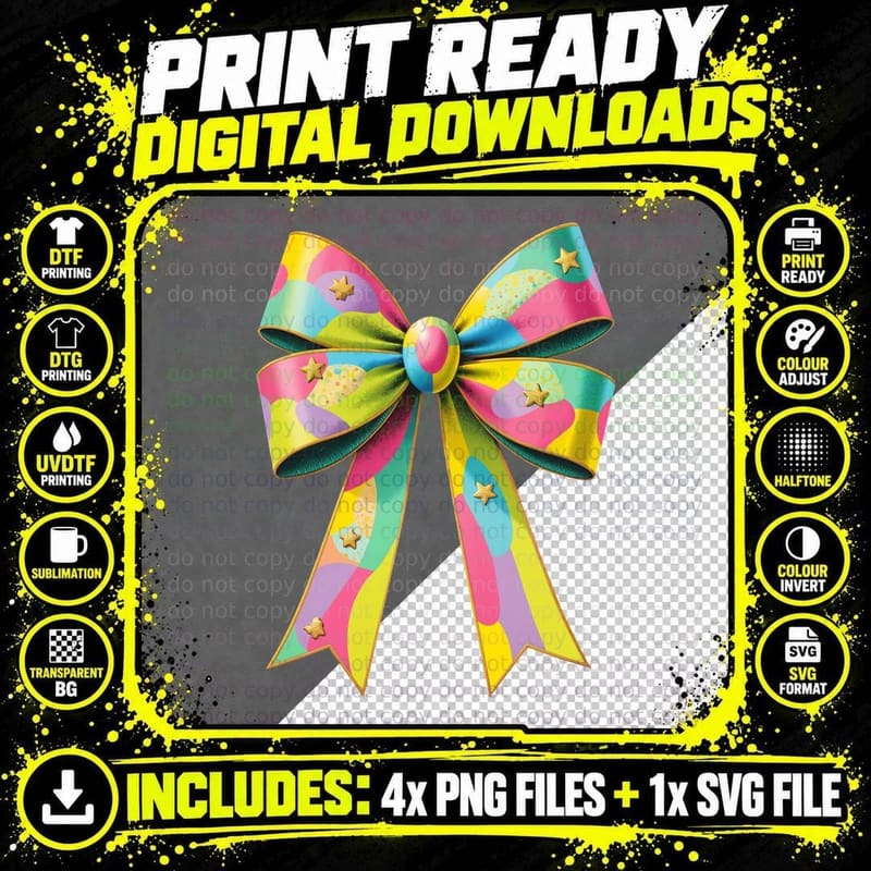 Colorful Abstract Bow with Stars Easter T-Shirt Png SVG Digital Bundle