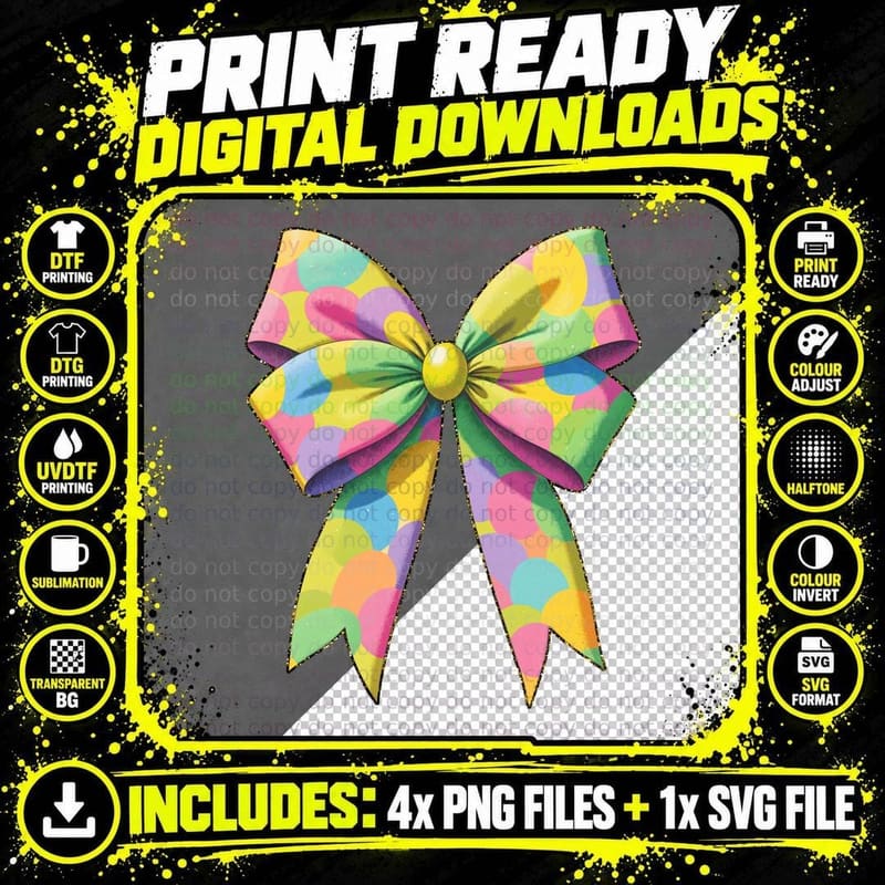 Colorful Polka Dot Bow Easter T-Shirt Png SVG Digital Bundle