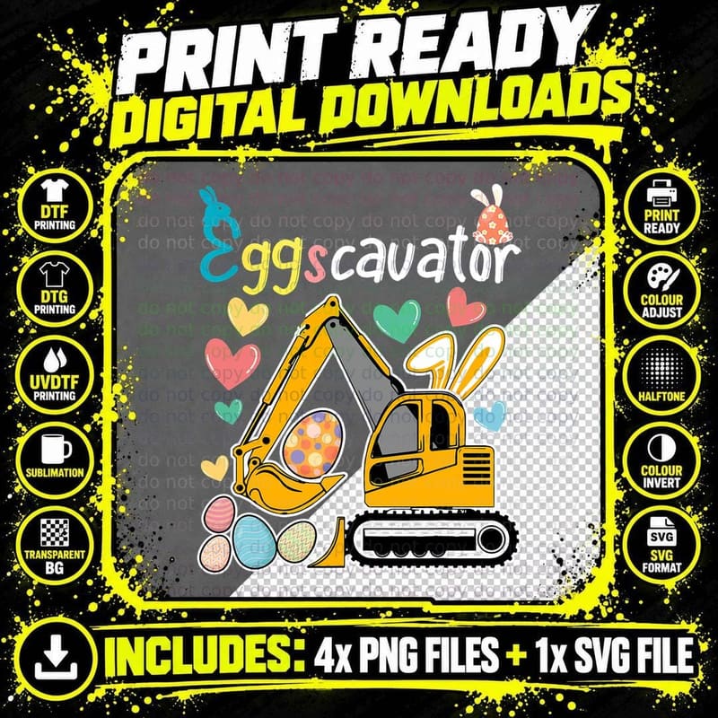 Construction Excavator Easter Day Egg Hunt for Boys Png SVG Digital Bundle