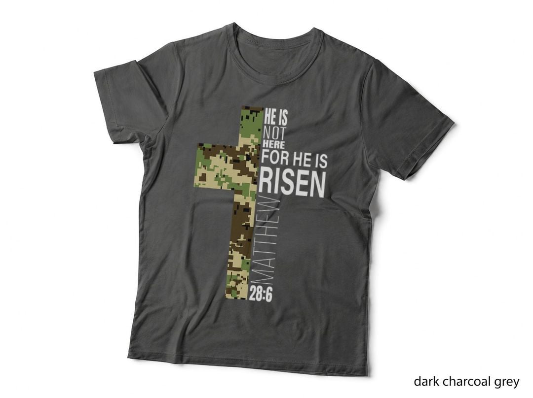 Cool He Is Risen Christian Easter Bible Verse Religious Camo T-Shirt