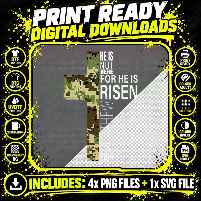 Cool He Is Risen Christian Easter Bible Verse Religious Png SVG Digital Bundle