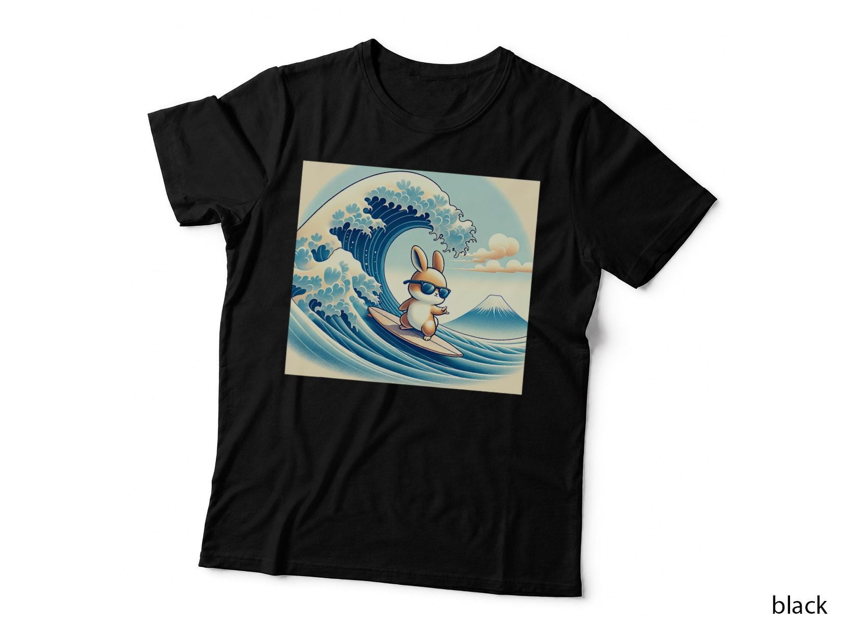 Cool Surfing Bunny Rabbit - Japanese Great Big Wave Funny T-Shirt