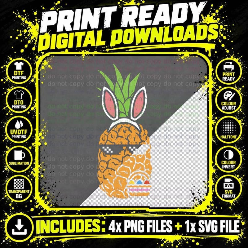 Cool Thug Pineapple Easter Bunny Eggs T-Shirt Png SVG Digital Bundle