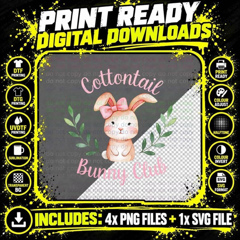 Cottontail Bunny Club Easter T-Shirt Png SVG Digital Bundle