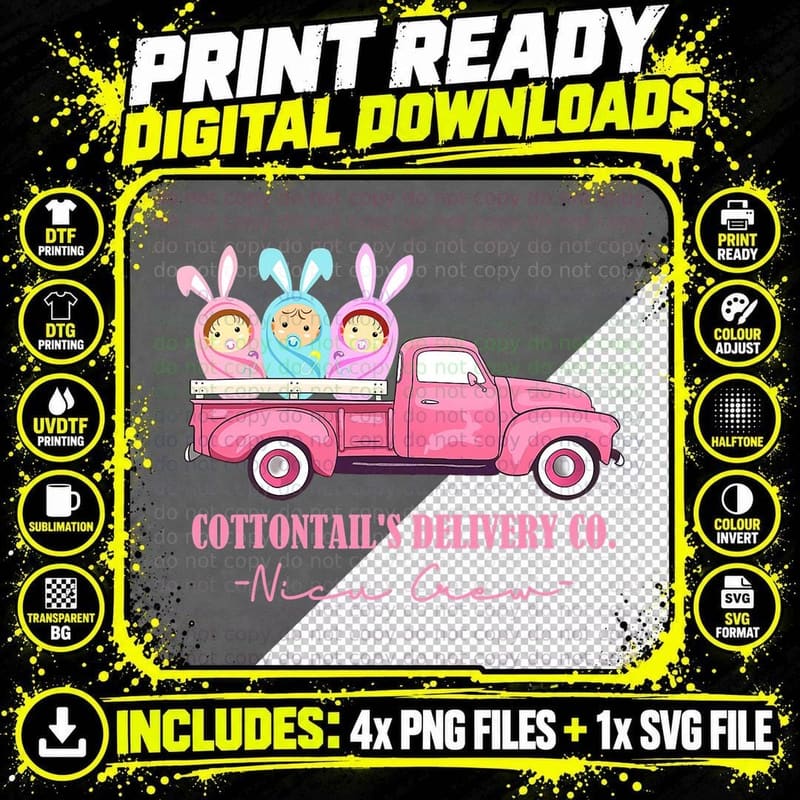 Cottontail's Delivery Co Easter Truck Cute Bunny NICU Png SVG Digital Bundle