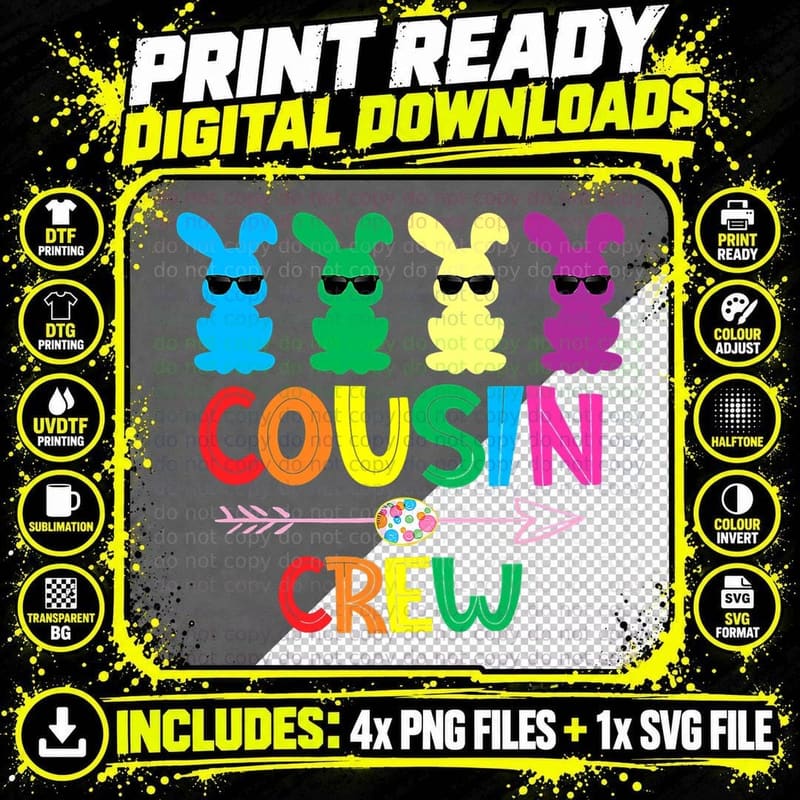 Cousin Crew Squad Bunny Rabbit Easter Day Party Matching Png SVG Digital Bundle