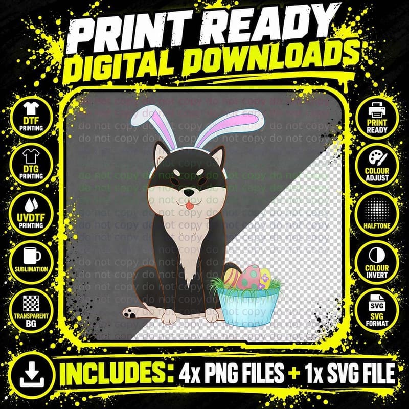Cute Anime Shiba Inu Easter T-Shirt, Easter Bunny Ears Png SVG Digital Bundle