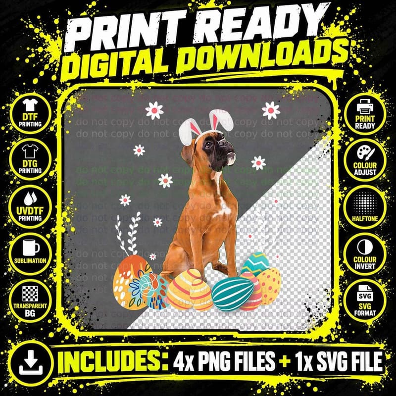 Cute Boxer Dog Easter Bunny Shirt Funny Dog Lover T-Shirt Png SVG Digital Bundle