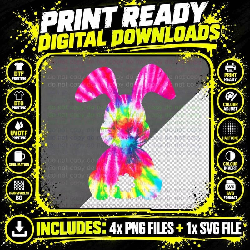 Cute Bunny - Rabbit Tie Dye Bow - Tie Easter Day Girls Png SVG Digital Bundle