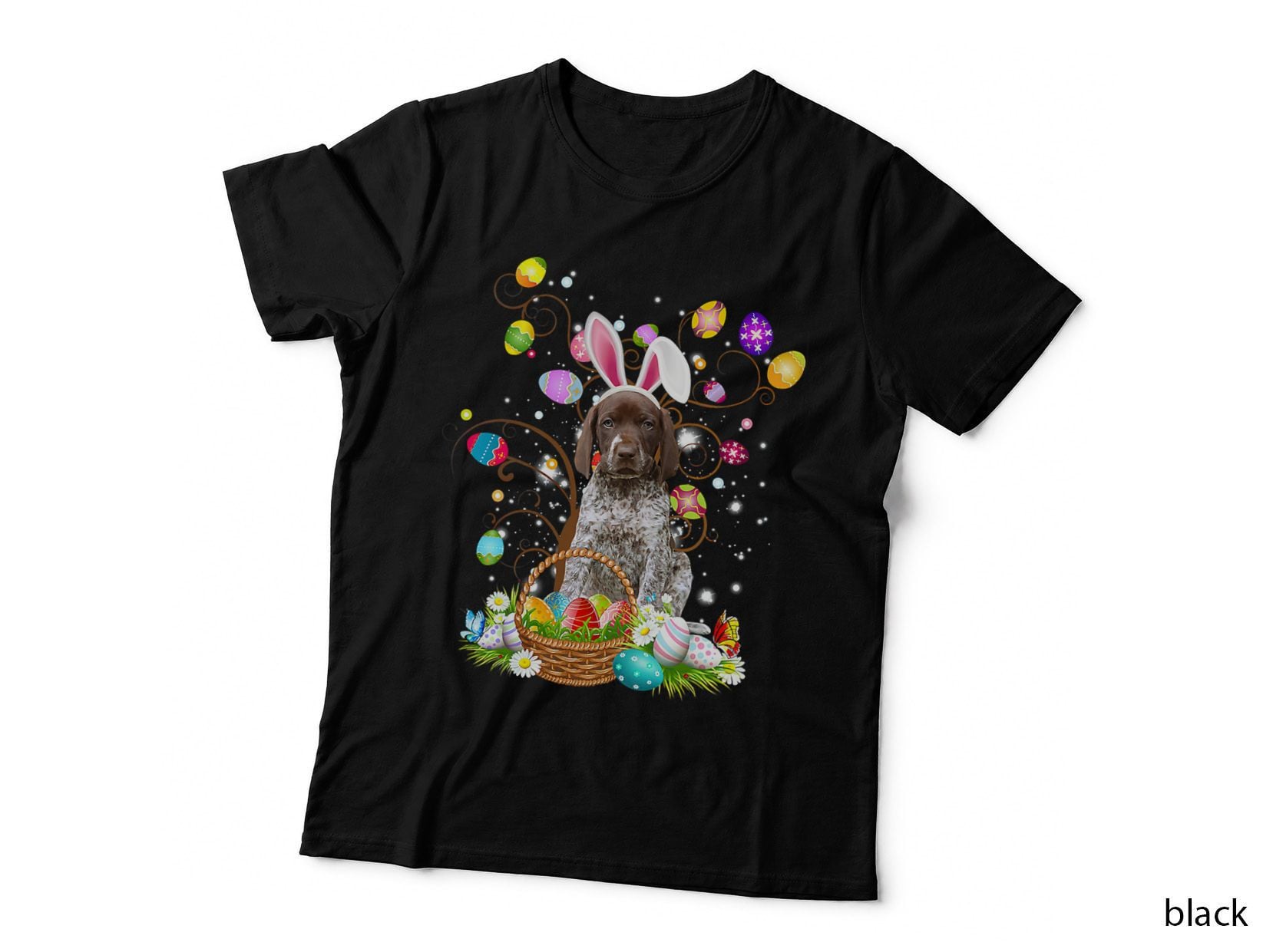 Cute Bunny German Shorthaired Pointer Dog Easter Eggs Basket T-Shirt