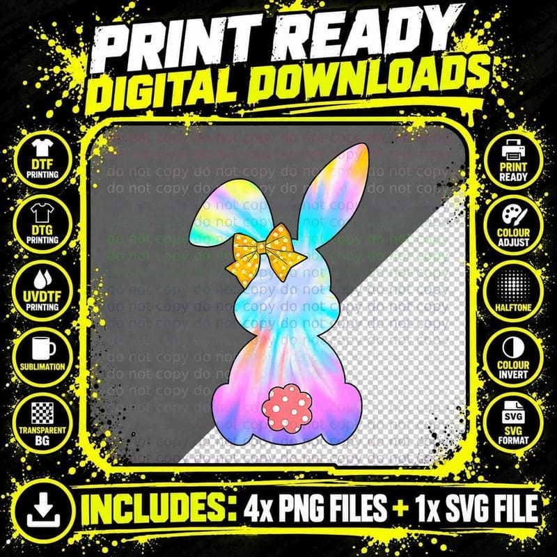 Cute Bunny Rabbit Tie Dye Bow Tie Easter Day Girls Png SVG Digital Bundle