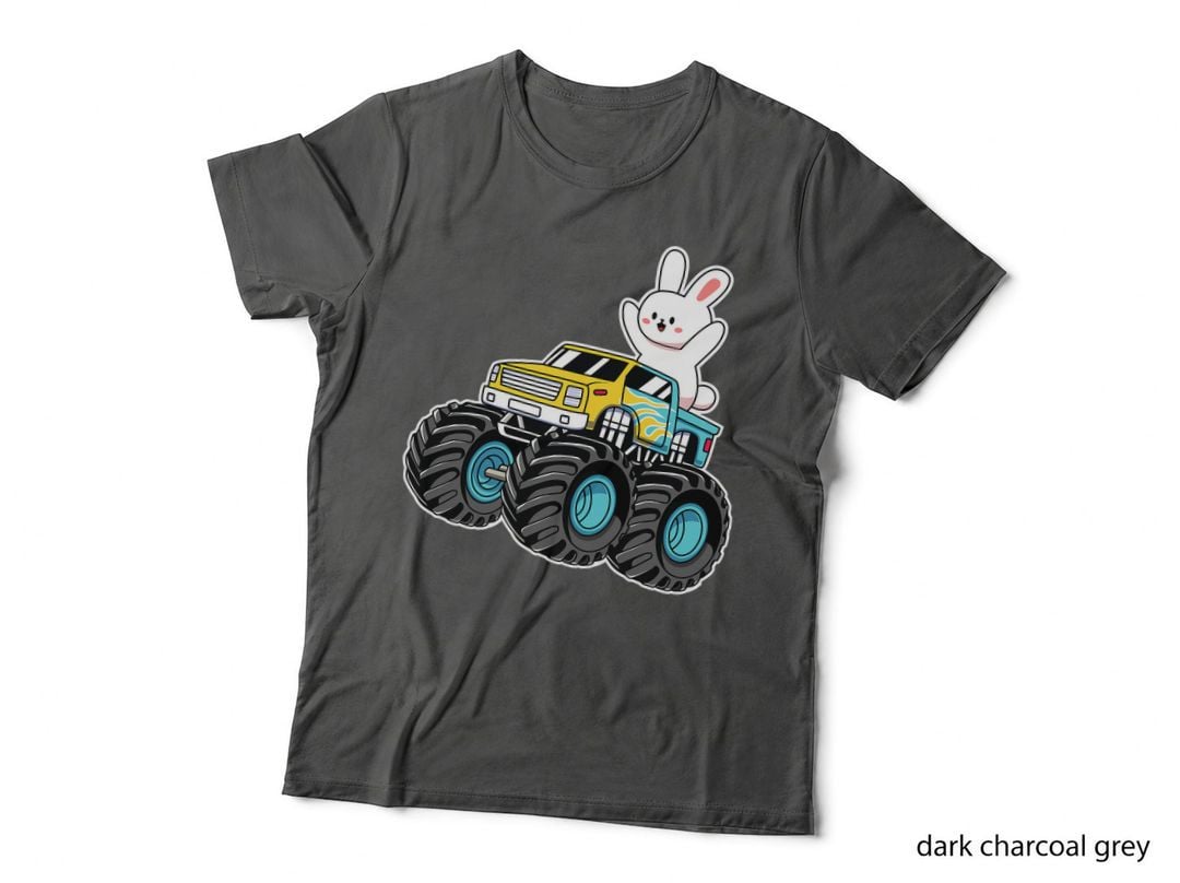 Cute Bunny Riding Monster Truck Easter Day Kids Girls Boys T-Shirt