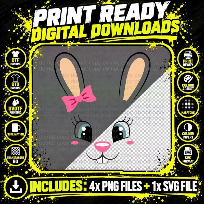 Cute Bunny T-Shirt, Easter Bunny Print, Pet Lover Apparel Png SVG Digital Bundle