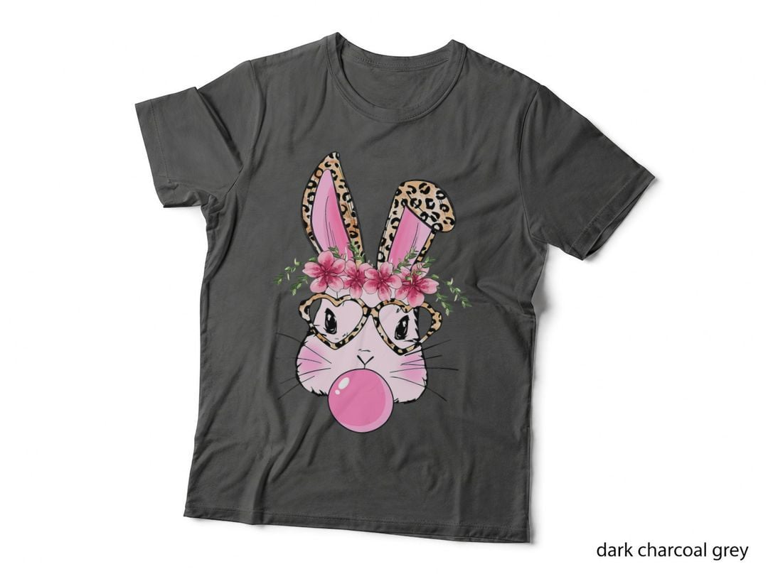 Cute Bunny with Leopard Glasses Bubblegum Happy Easter Day T-Shirt