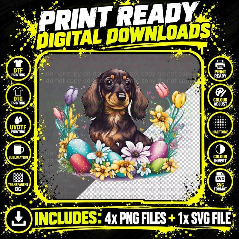 Cute Dachshund Easter Day Wiener Weiner Easter Egg Png SVG Digital Bundle